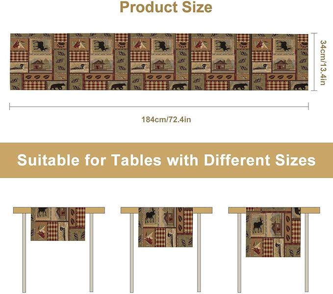Rustic Deer Bear Table Runner, Vintage Bear Country Cabin Farmhouse Table Runner - Image 7