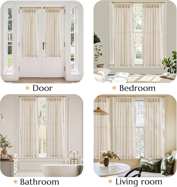 jinchan Pinch Pleated Linen Blend Curtains 63 Inch 2 Panels Light Filtering - Image 5