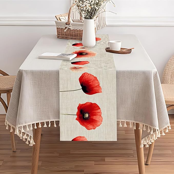 Floral Poppy Table Runner – Elegant Red Poppy-Inspired Dining Table Decor - Image 6