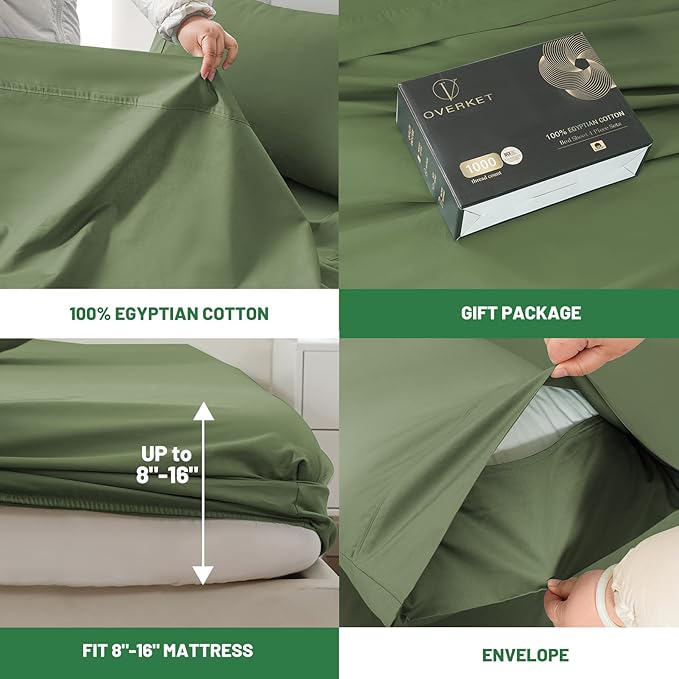 100% Egyptian Cotton Sheets King Size 1000 Thread Count Sateen Weave Soft - Image 4