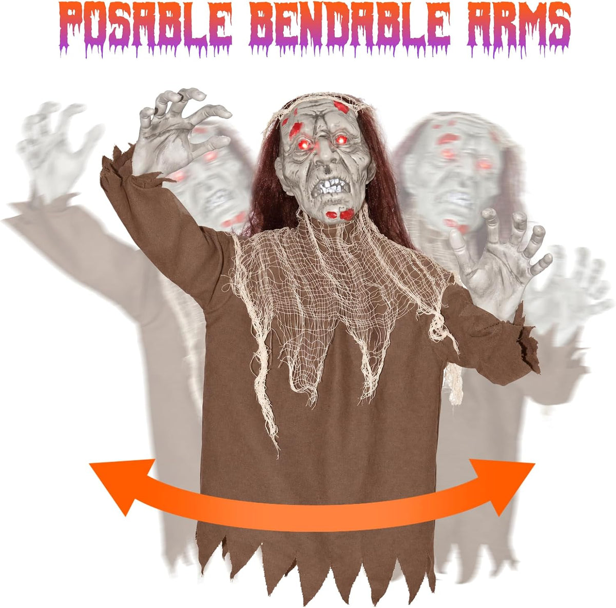 Halloween Creepy Animatronic Zombie Groundbreaker Outdoor Decor with Light up Eyes & Spooky Sound Adjustable Arms, Halloween Props for Graveyard Lawn Patio Yard Outside Decorations