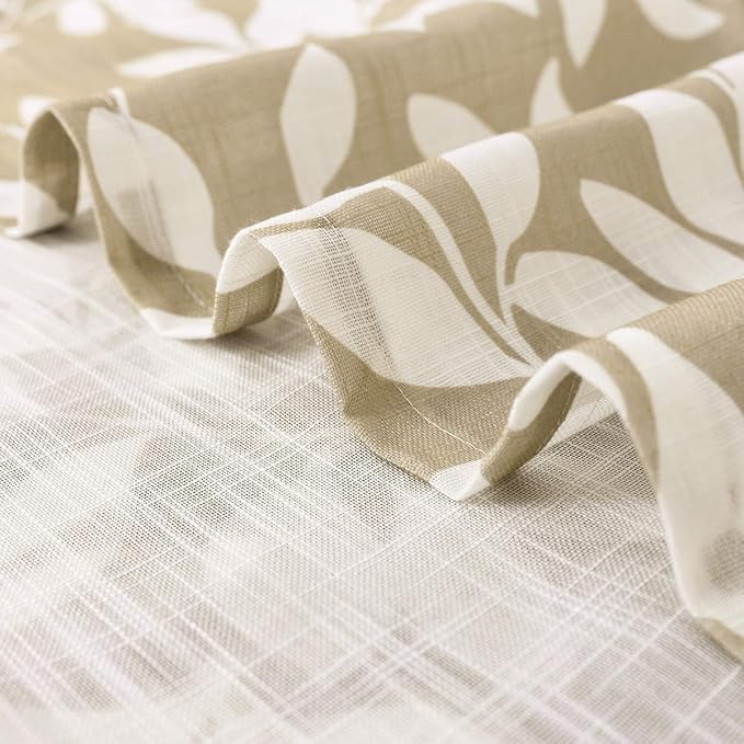 Taupe White Leaf Sheer Curtains - Image 4