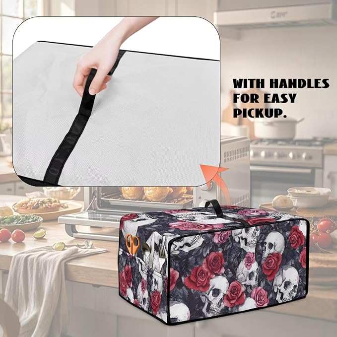 Skull Red Rose Print Microwave Oven Dust Cover Toaster Oven Cover - Image 5