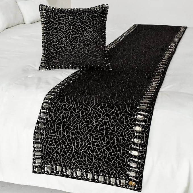 The HomeCentric King/Queen/Twin Black Decorative Twin 53"x18" Bed Runner by TheHomeCentric