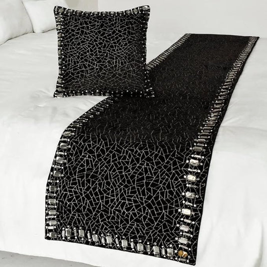 The HomeCentric King/Queen/Twin Black Decorative King 90"x18" Bed Runner by TheHomeCentric