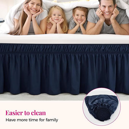RIMELA Navy Blue Bed Skirt King Size 18 Inch Drop, Elastic Bed Skirting - Image 7