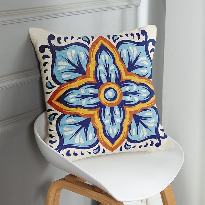 Sanwarm Throw Pillow Covers Home Decor Set of 4 Italian Mexican Ceramic - Image 7