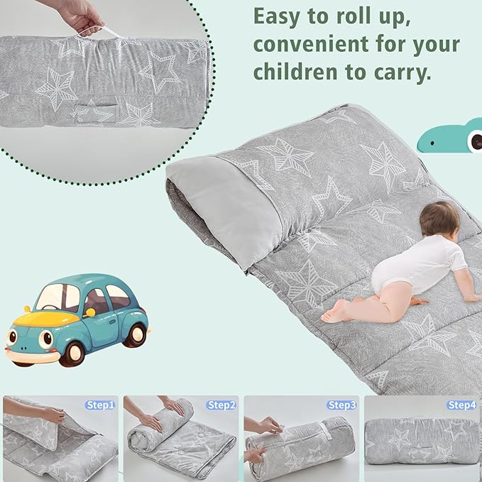Toddler Nap Mat with Removable Pillow, Ultra Soft Slumber Bags - Image 3