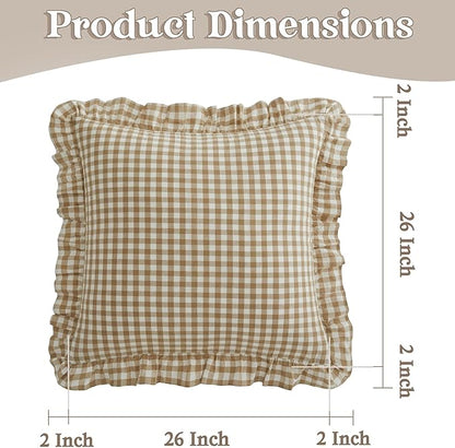 KKJIAF Ruffle Gingham Pillow Covers 26 x 26 Inches, Cotton Plaid Throw Pillow - Image 2