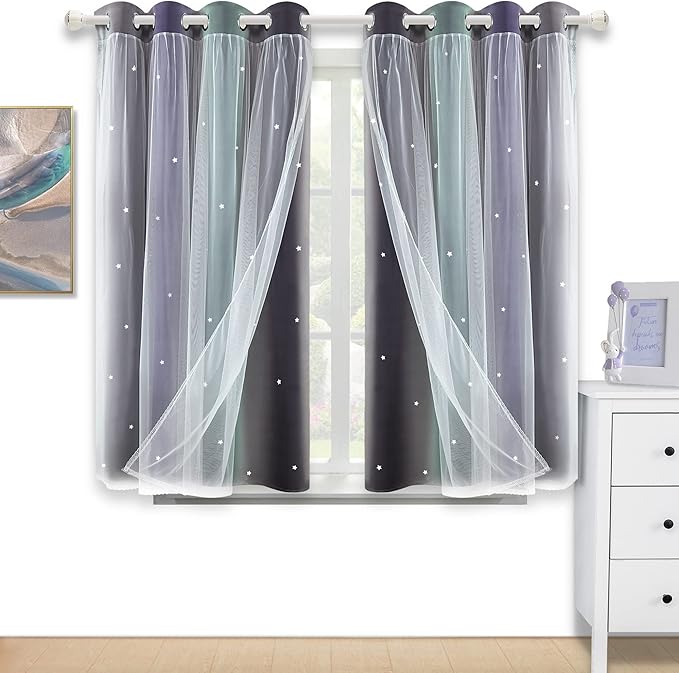 Kinryb Nursery/Kids/Girls Room Star Cut Out Blackout Rainbow Curtain by Kinryb