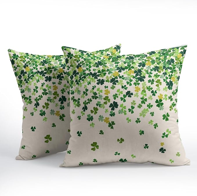 St. Patrick's Day Pillowcase 16x16 Inch 2 Pack Shamrocks Lucky Clover Throw - Image 2