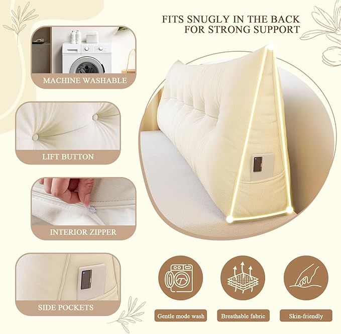 Headboard Pillow King, Large Triangular Wedge Headboard Pillow - Image 5