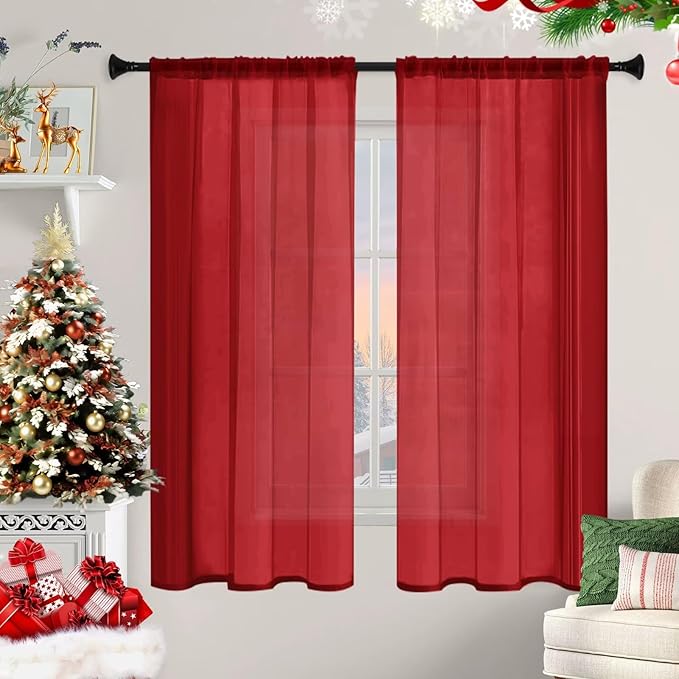 Sheer Curtains 72 Inches Long 2 Panels, Rod Pocket Short Curtain - Image 9
