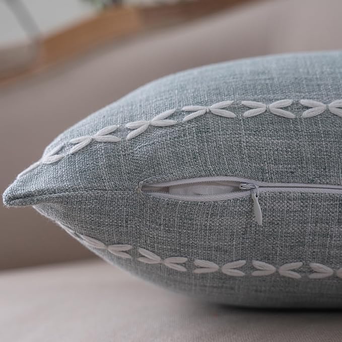 vctops Rustic Striped Cotton Linen Decorative Throw Pillow Cover Embroidery - Image 7