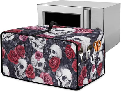 Skull Red Rose Print Microwave Oven Dust Cover Toaster Oven Cover by HwzdsyxlCreativeHomeDecor