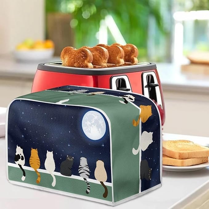 Galaxy Print Oven Cover Kitchen Bread Machine Protector, Moon Cat 2 Slice - Image 4