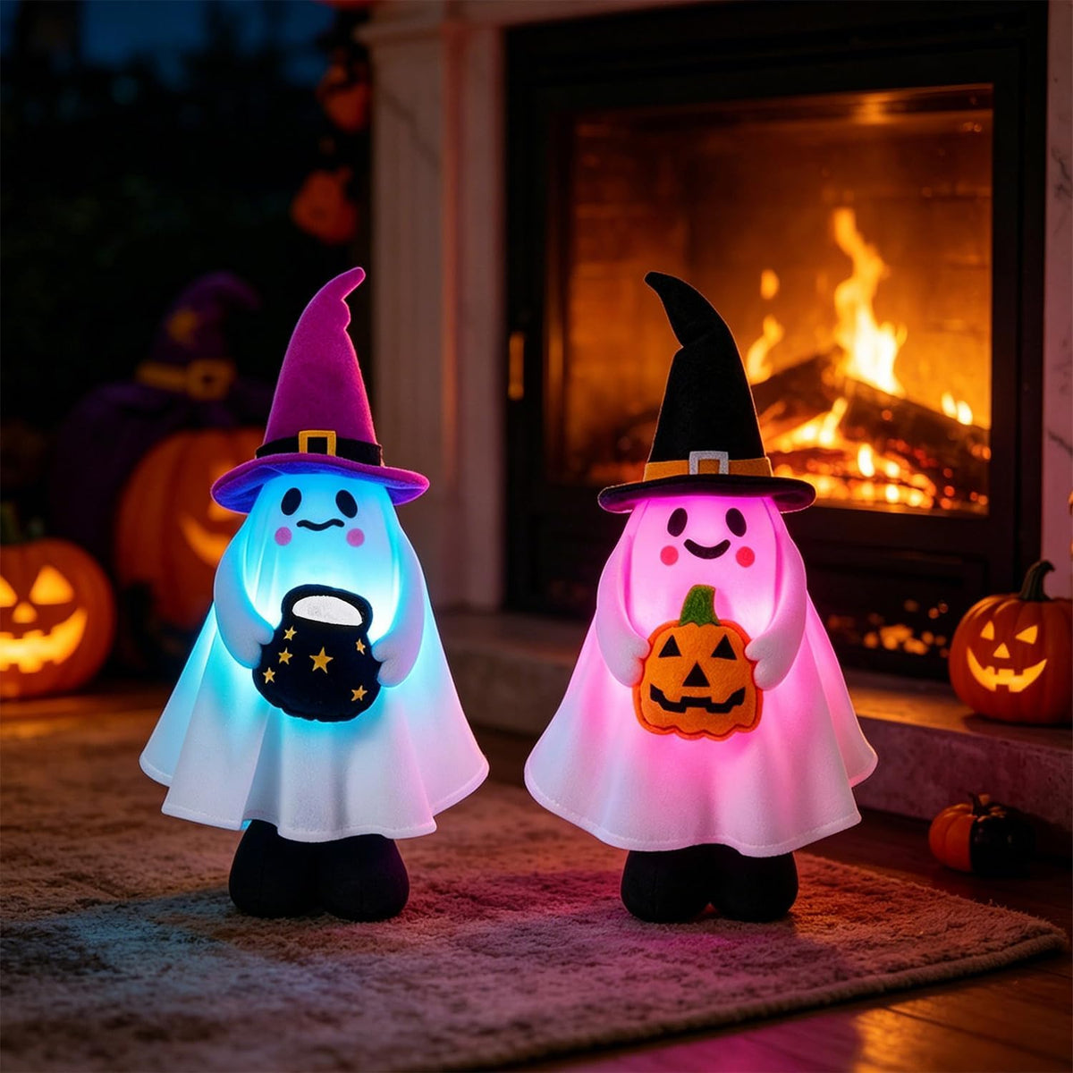 2 Pack Halloween Lighted Ghost Figurine with Stretchable Leg 21" to 30"