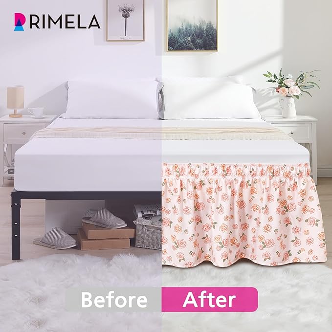 RIMELA Pastel Rose Bed Skirt Queen Size 15 Inch Drop, Elastic Bed Skirting - Image 6