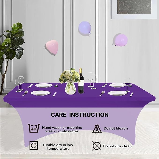 IVAPUPU 2 Pack 8FT Table Cloth for Rectangular Fitted Events Stretch Purple - Image 5