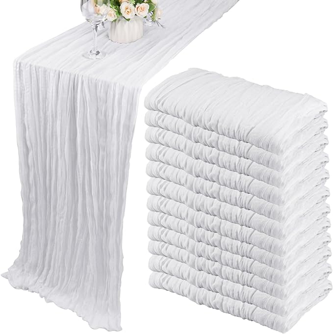 12 Pack 10Ft Cheesecloth Table Runner 35x120 Inch Boho Gauze Table Runner by Fivenl