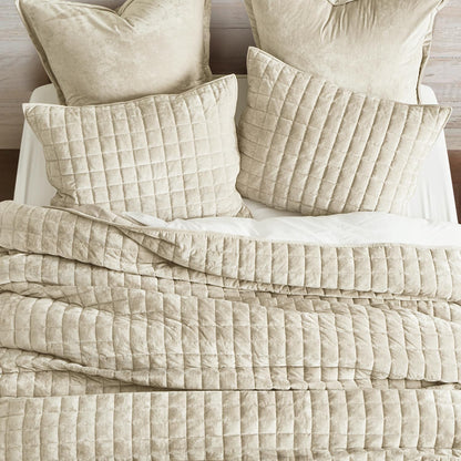 recyco channel box stitch velvet quilt set, king, close-up detail