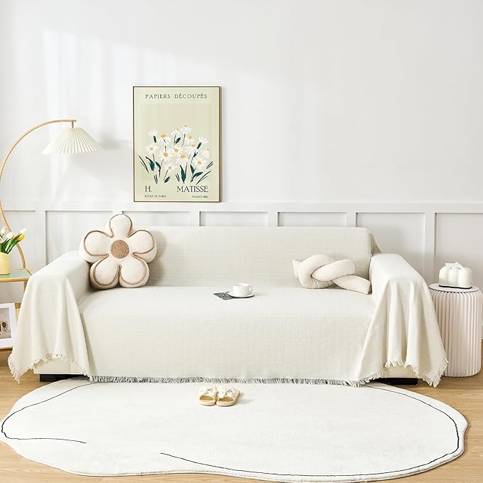 White Couch Cover Blanket Cute Geometrical Jacquard Washable Sofa Cover by DMLNN