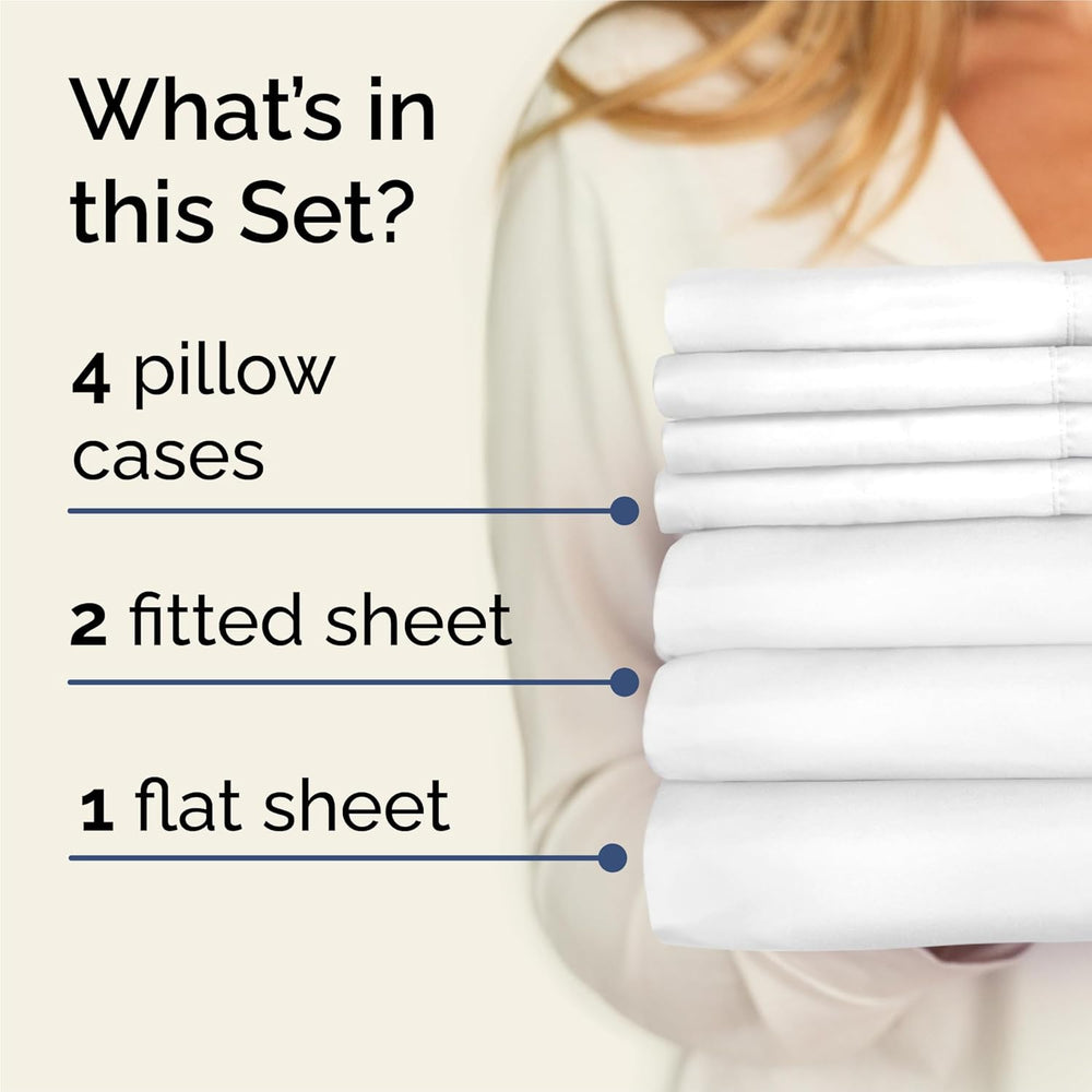 CGK Split King 7pc Bed Sheet Set - Breathable & Cooling - White