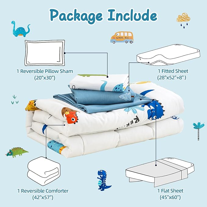 DJY Cotton Toddler Bedding Set for Boys Girls, 4 Pieces Dinosaur Toddler Bed - Image 7