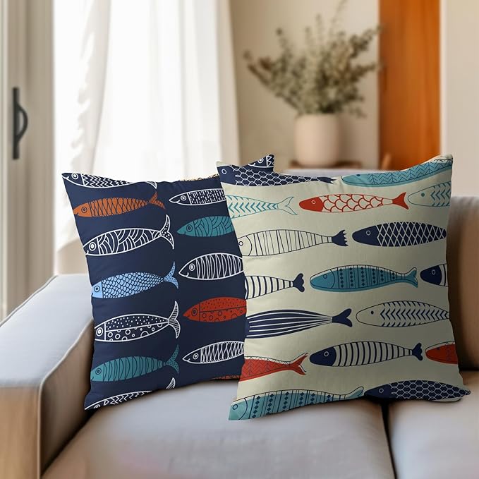 Fish Throw Pillow Covers Decorative Cotton Linen Pillowcases 24x24 inch - Image 6
