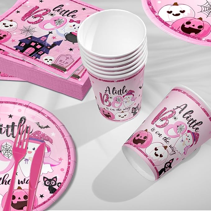 193pcs A Little Boo is On The Way Tableware Halloween Baby Shower Decorations - Image 2