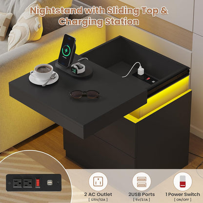 adorneve modern black nightstand set of 2,small bedside, close-up detail