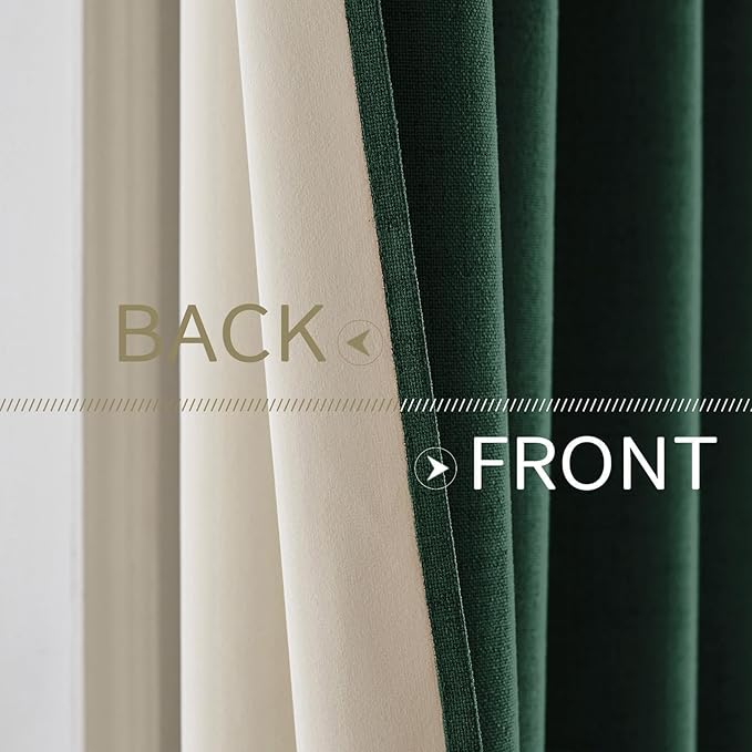 MIULEE Linen Curtains for Bedroom 100% Blackout Thermal Insulated Emerald Green - Image 6