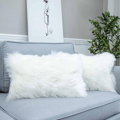 LIGICKY Set of 2 Decorative White Lumbar Faux Fur Throw Pillow Cover Luxury by LIGICKY