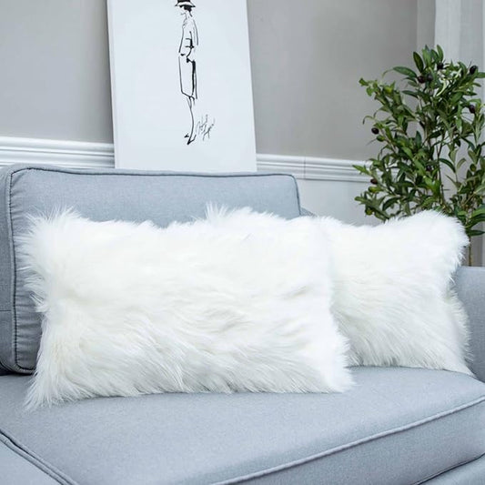 LIGICKY Set of 2 Decorative White Lumbar Faux Fur Throw Pillow Cover Luxury by LIGICKY