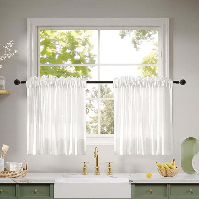 Anmao Non-See-Through Valance Kitchen Curtains 24 Inch Length 2 Panels Set by Anmao