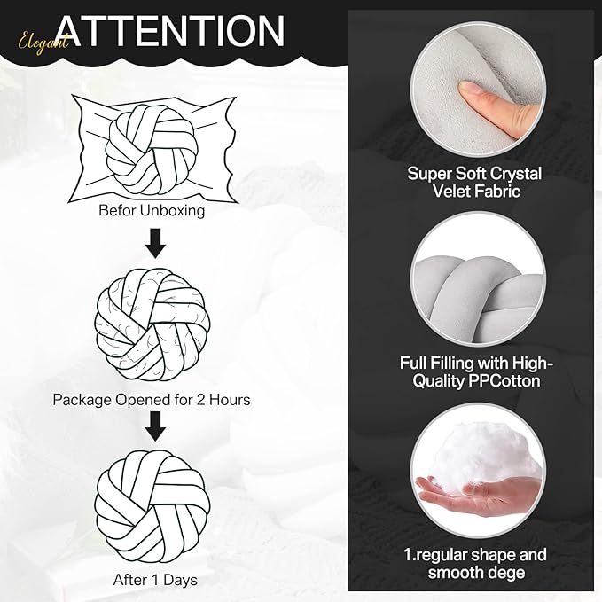 Fumete 2 Pcs 14 Inches Knot Pillow Round Throw Soft Plush Knot Ball Pillow - Image 2