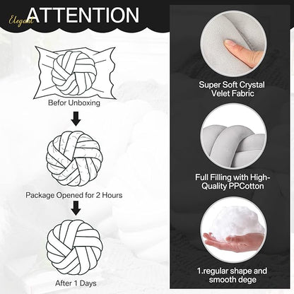Fumete 2 Pcs 14 Inches Knot Pillow Round Throw Soft Plush Knot Ball Pillow - Image 2