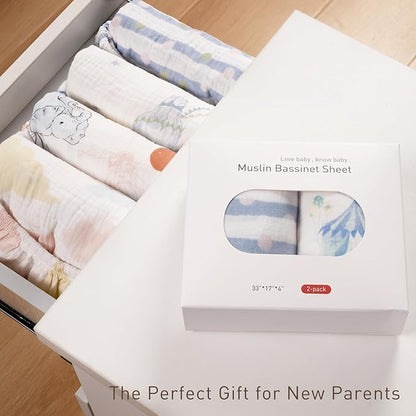 Muslin Bassinet Fitted Sheets, 2 Pack - Image 7