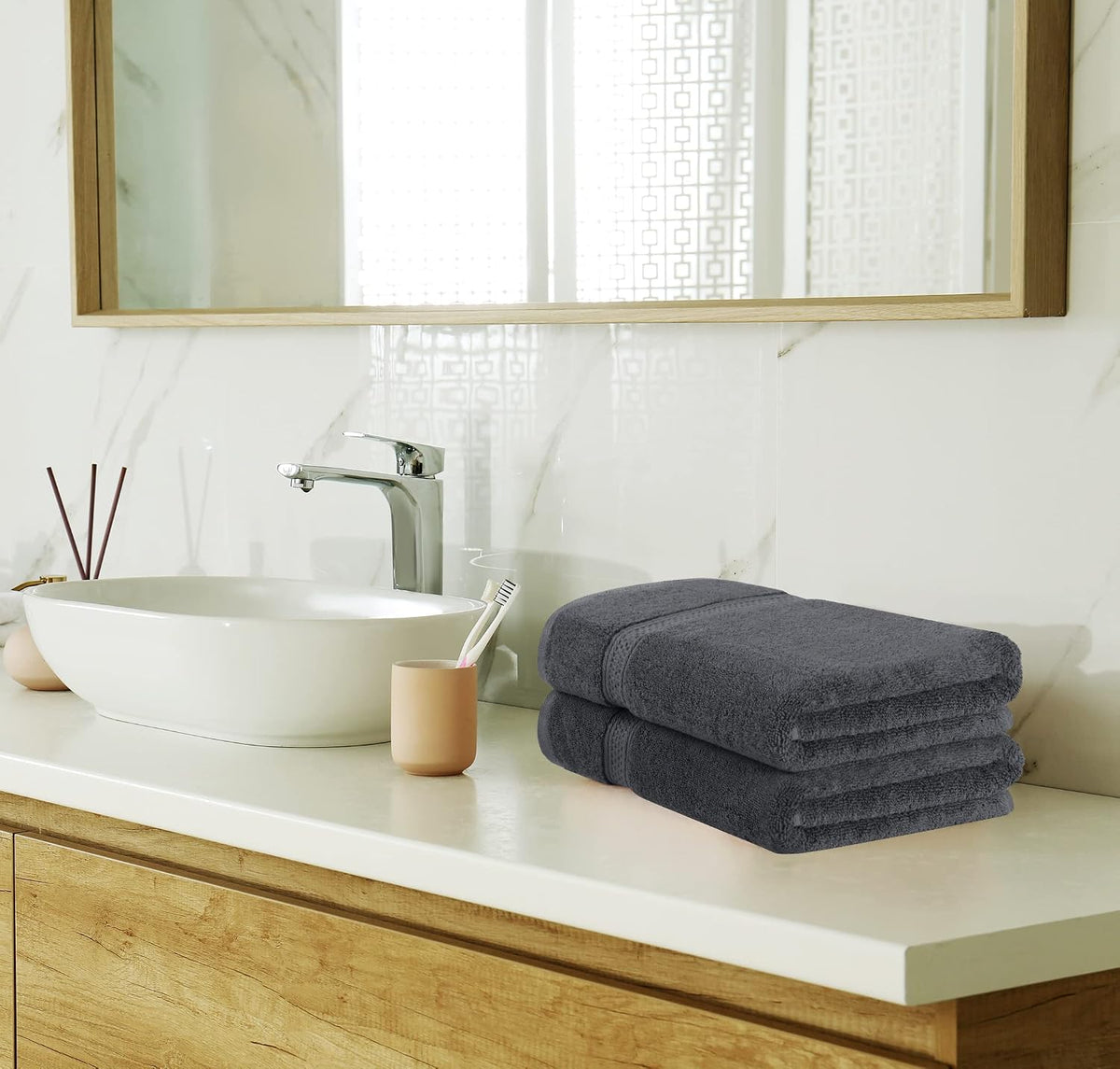 utopia towels 8 piece majestic plush luxury towel on a desk or shelf