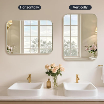 brushed nickel bathroom mirror for over sink, 30"x36" on a desk or shelf