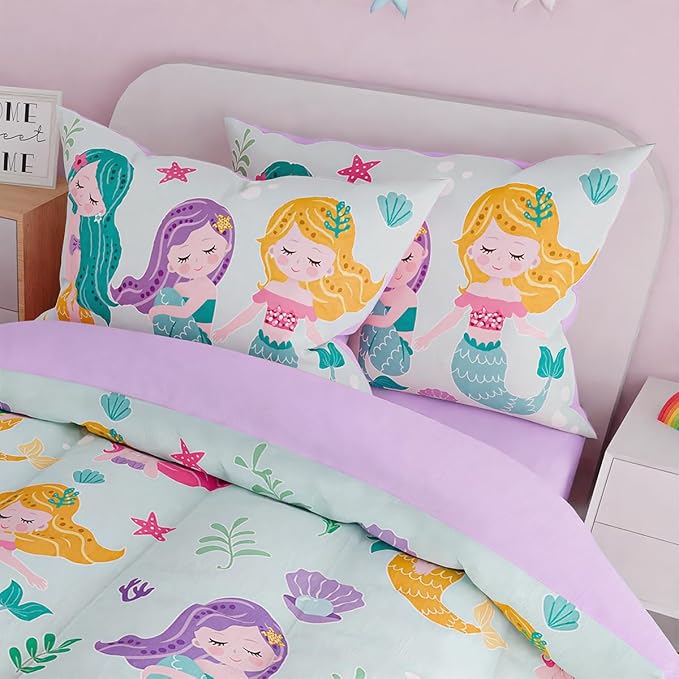 SANDJEST Mermaid Bedding Full for Girls, Ultra Soft Microfiber Comforter Set - Image 5