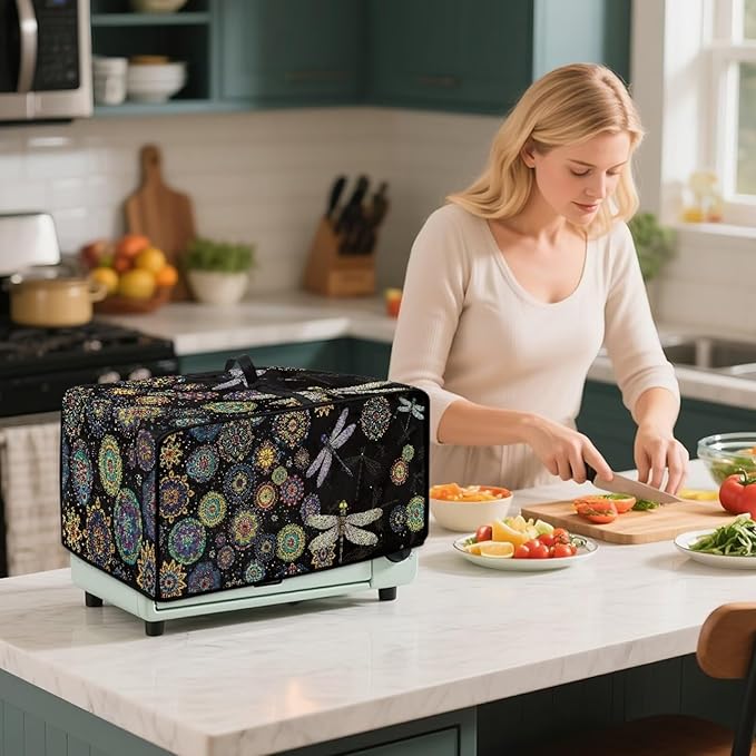 Boho Mandala Dragonfly Print Toaster Oven Cover Dust-Proof Microwave Oven Cloth - Image 4