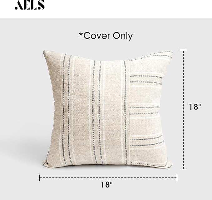 AELS 18x18 Decorative Farmhouse Linen Throw Pillow Covers, Boho Textured Pillow - Image 2