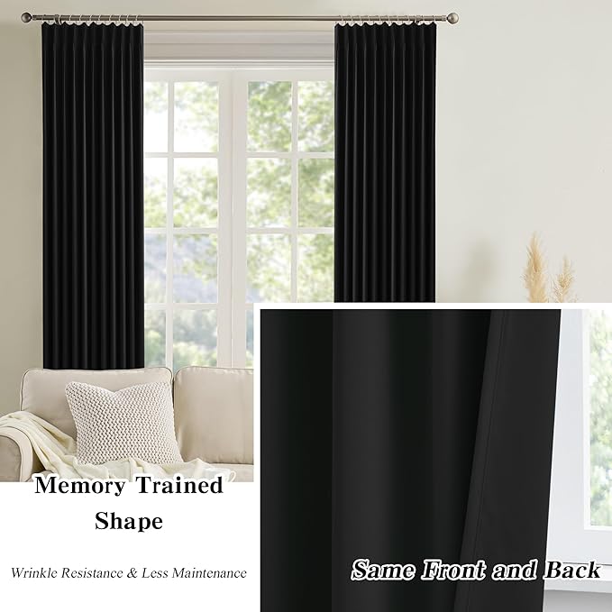 KEQIAOSUOCAI Black Curtains Blackout 120 Inches Long, Luxury Faux Silk - Image 6