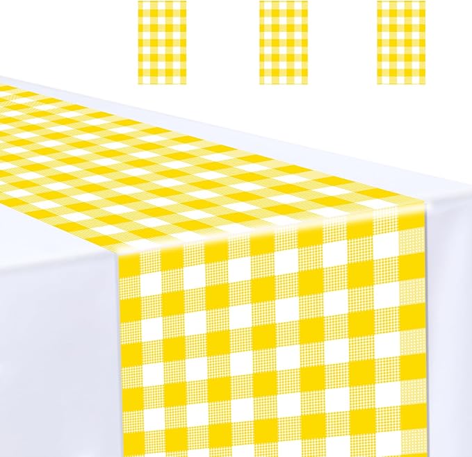 3 Pcs Yellow and White Checkered Table Runner Plastic 14 x 108 Disposable by MUNILAIL