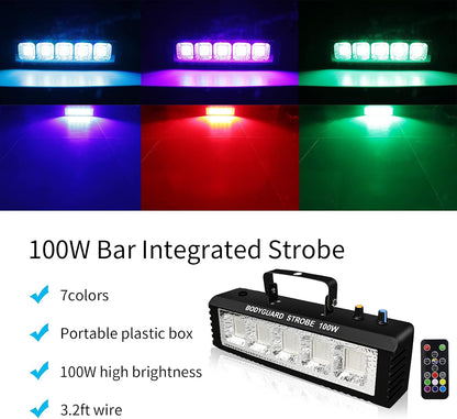 Strobe Stage Lights Sound Activated, 100W RGB LED Strobe Light, Halloween Light Effect with Remote Control, Professional DJ Party Lights for Banquet Host