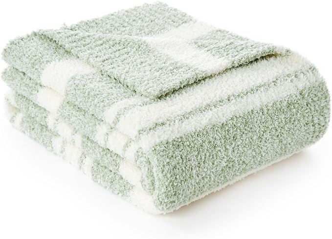 Snuggle Sac Stripe Sage Green Blanket Twin Size, Reversible Super Soft Warm Bed by SnuggleSac
