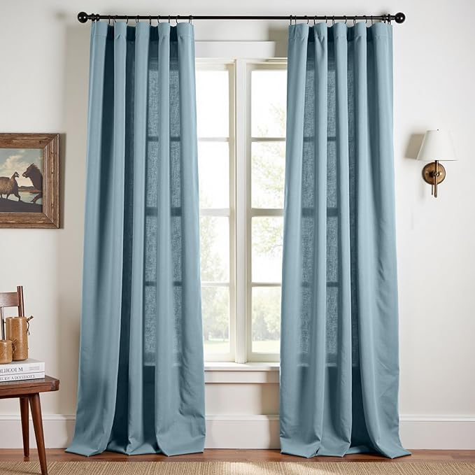 jinchan Blue Linen Blend Curtains 96 inch Length 2 Panels by JINCHAN