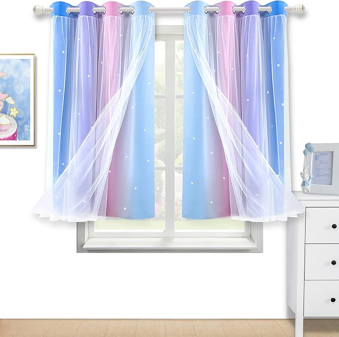 Kinryb Christmas Colorful Star Hollowed Out Curtains Stars Blackout Curtains by Kinryb
