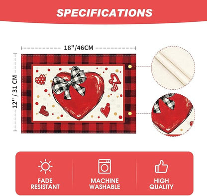 Artoid Mode Bow Tie Heart Valentine Placemats Set of 4, 12x18 Inch Seasonal Red - Image 6